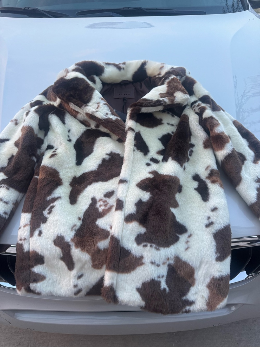 NWT Faux Fur Cow-Print Jacket - Brown & White